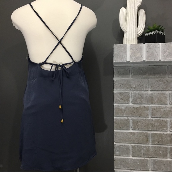 Navy satin open back dress - Picture 4 of 4